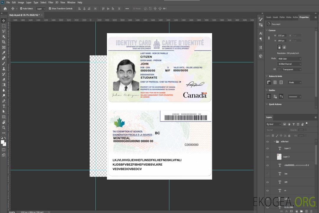 Carte d'identité canadienne template Carte d'identité canadienne template